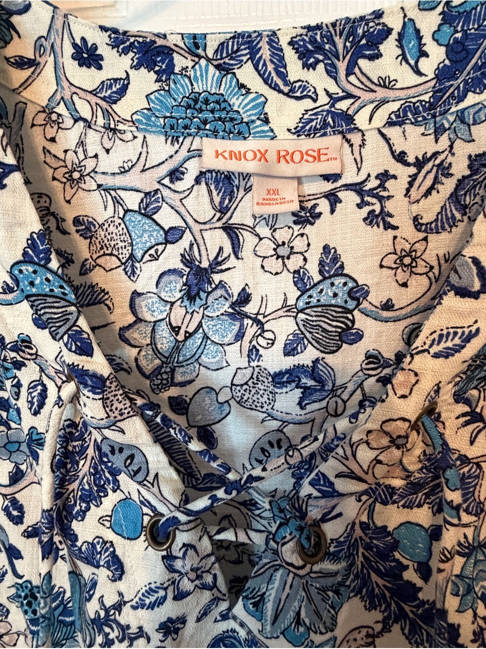Knox Rose XXL Blue Floral V-Neck Short Flutter-Sleeve Boho Top - Picture 2 of 13